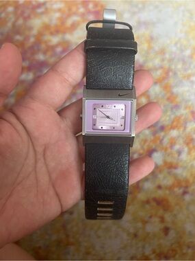 Y2K Nike Square Pink Dial Watch with Leather Strap